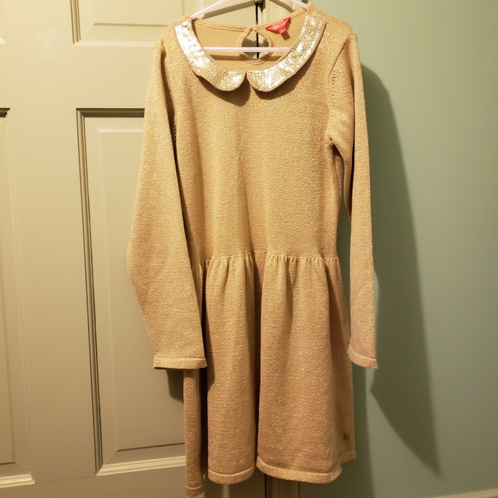 Euc ELLE Gold longsleeve girls dress size 10/11